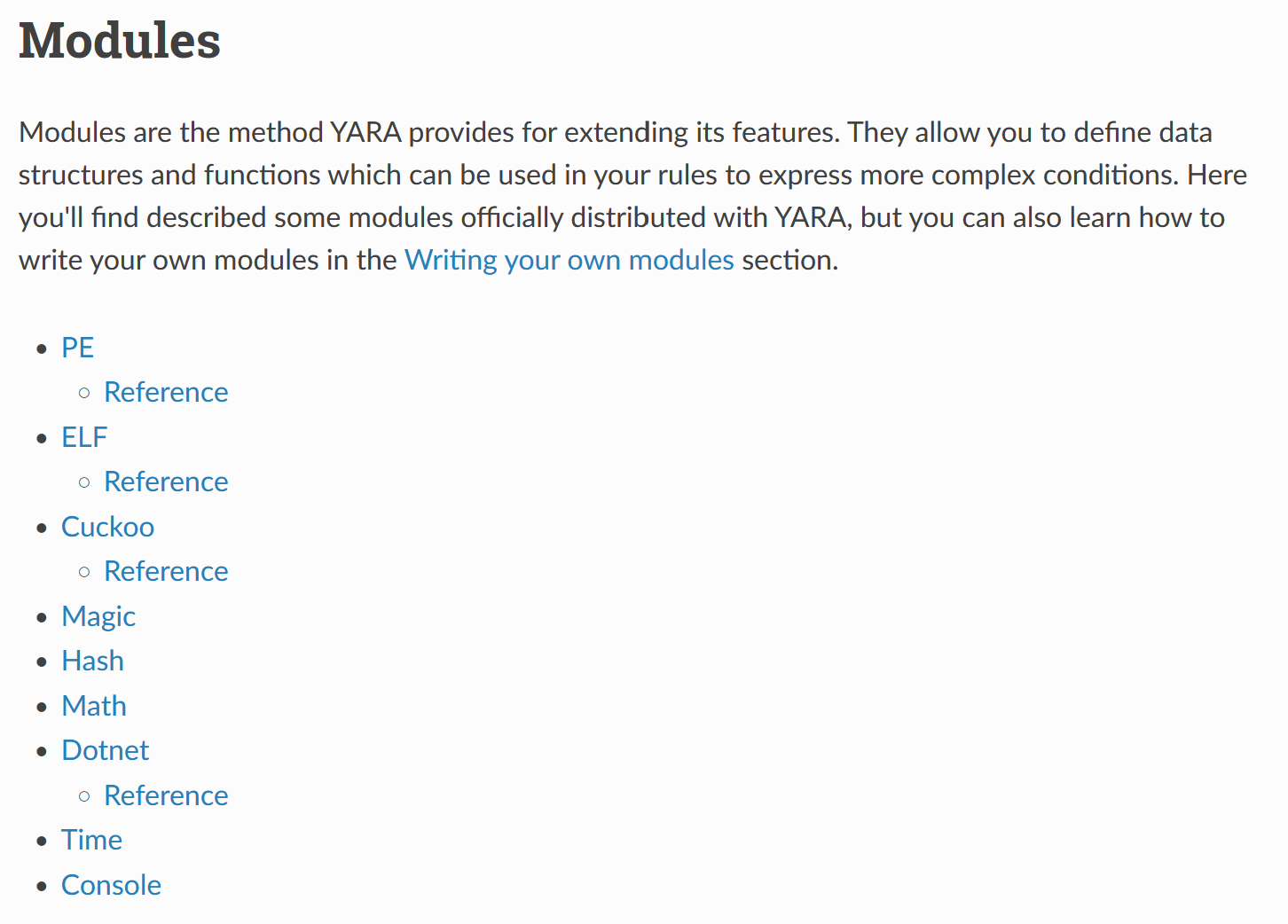 Available YARA modules